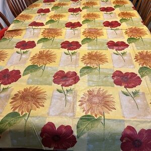 Floral Plastic Tablecloth with Pansy’s and Sunflowers